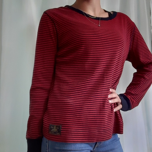 Ralph Lauren Tops - Ralph Lauren navy/ red striped long sleeve shirt